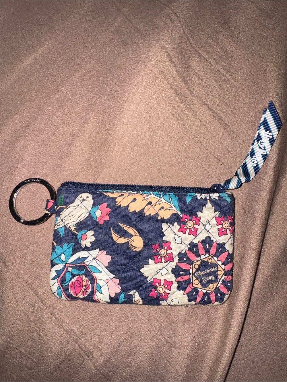 Vera Bradley Navy Harry Potter Floral Quilted Zip Key Pouch with Ring